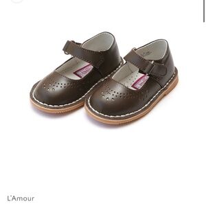 L'Amour Girls Allegra Perforated Brown Mary Jane Dress Shoes